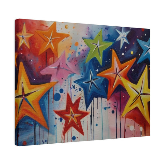 Colourful Dripping Stars Painting - Matte Canvas, Stretched, 0.75"