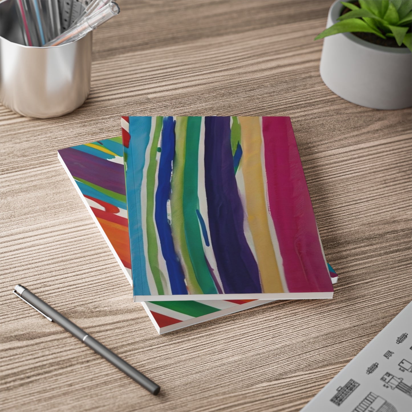 Colourful Paint Lines - Softcover Notebook, A5