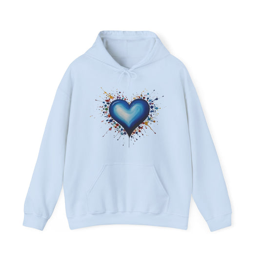 Messy Splatter Blue Love Heart - Unisex Hooded Sweatshirt