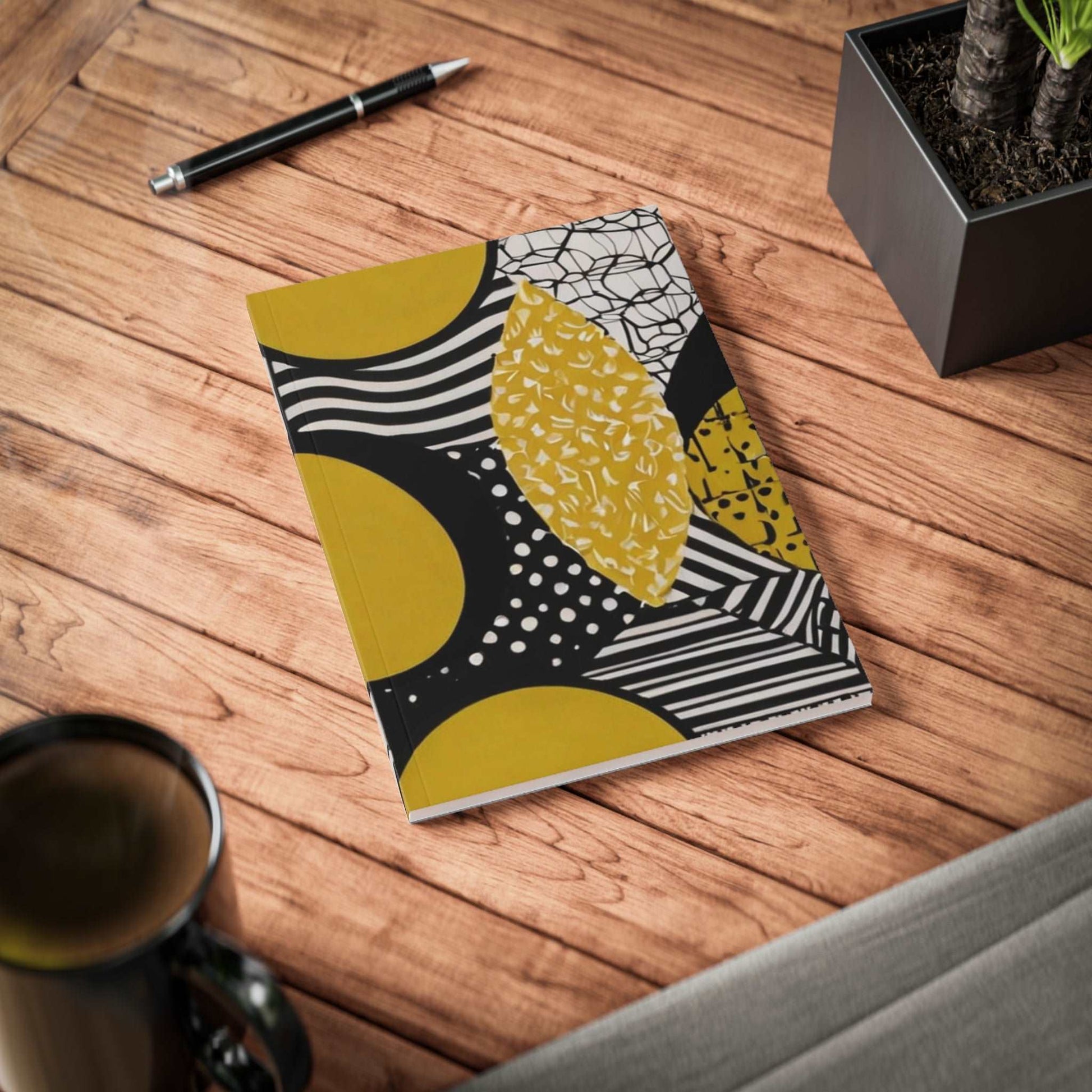 Black and Yellow Pattern Art - Softcover Notebook, A5