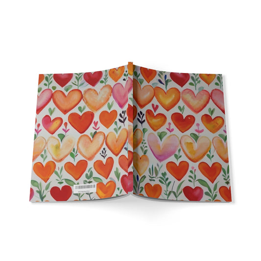 Watercolour Orange And Pink Hearts - Softcover Notebook, A5