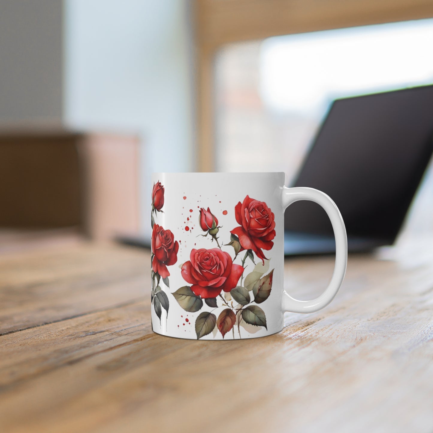 Water Colour Red Roses Art Mug - Ceramic Coffee Mug 11oz