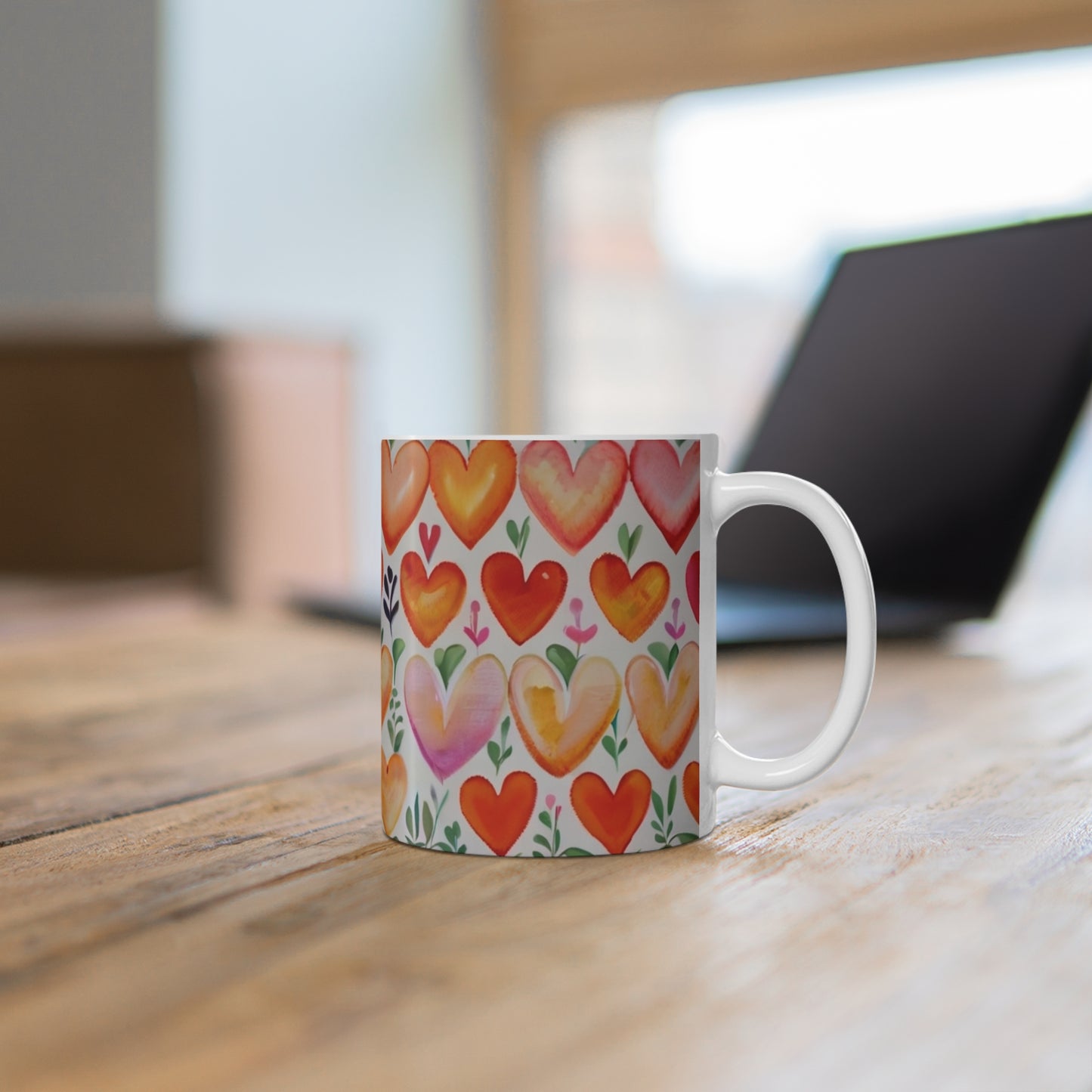 Orange Love Hearts Mug - Ceramic Coffee Mug 11oz