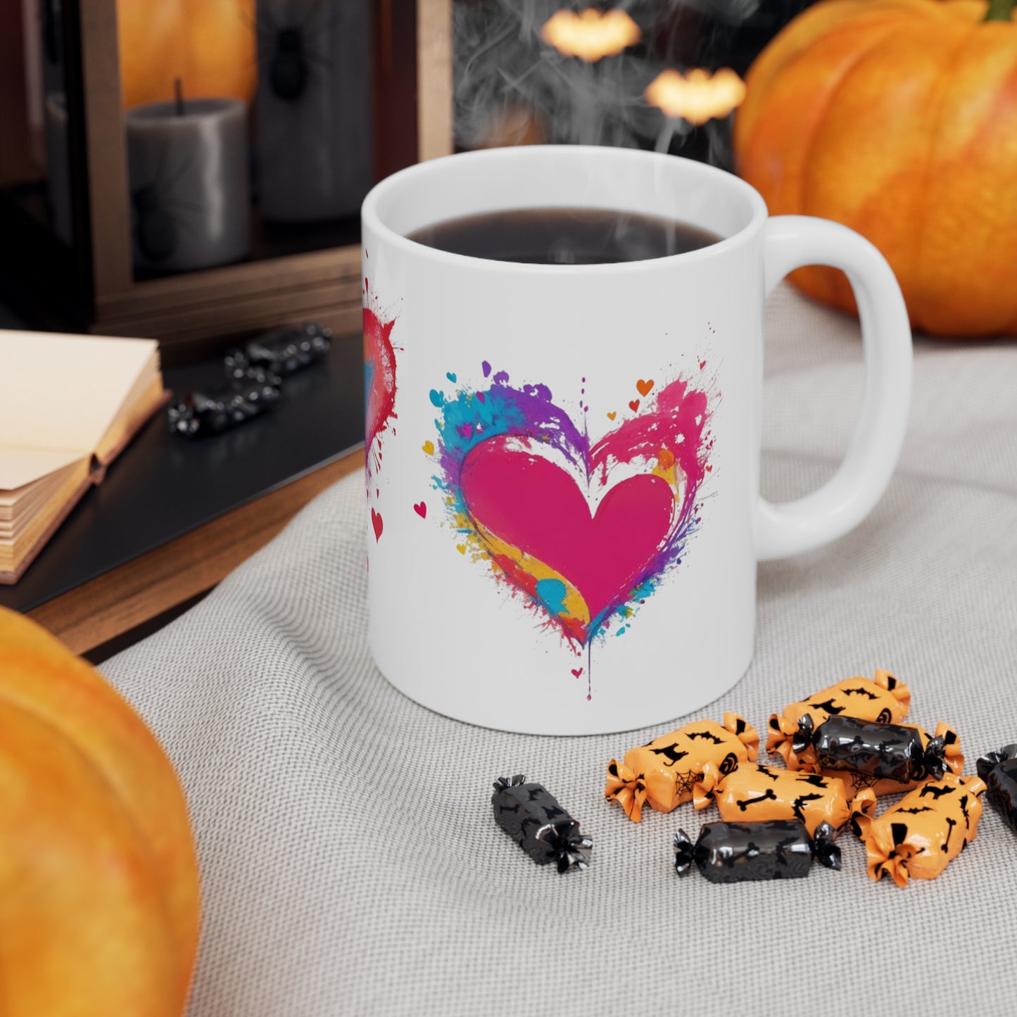 Colourful Messy Love Hearts Art Mug - Ceramic Coffee Mug 11oz