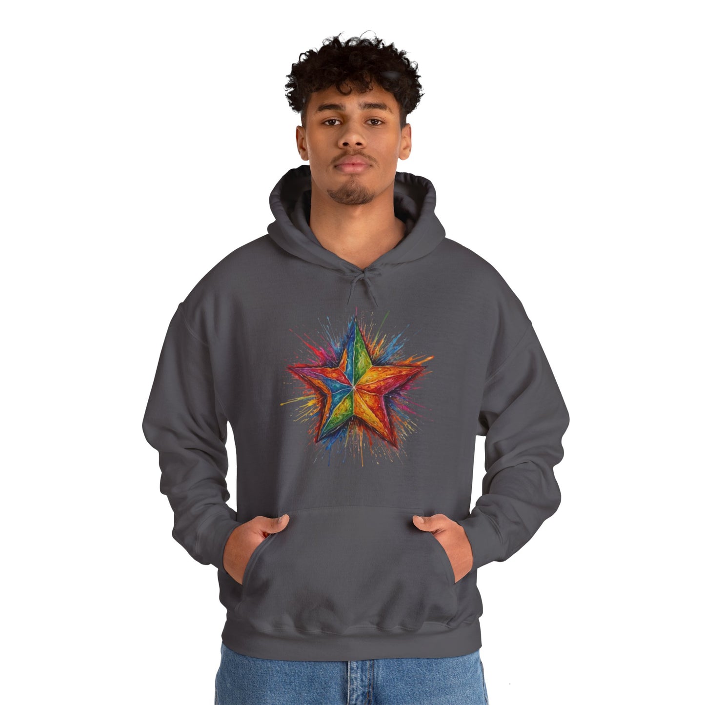 Burning Multicoloured Star - Unisex Hooded Sweatshirt