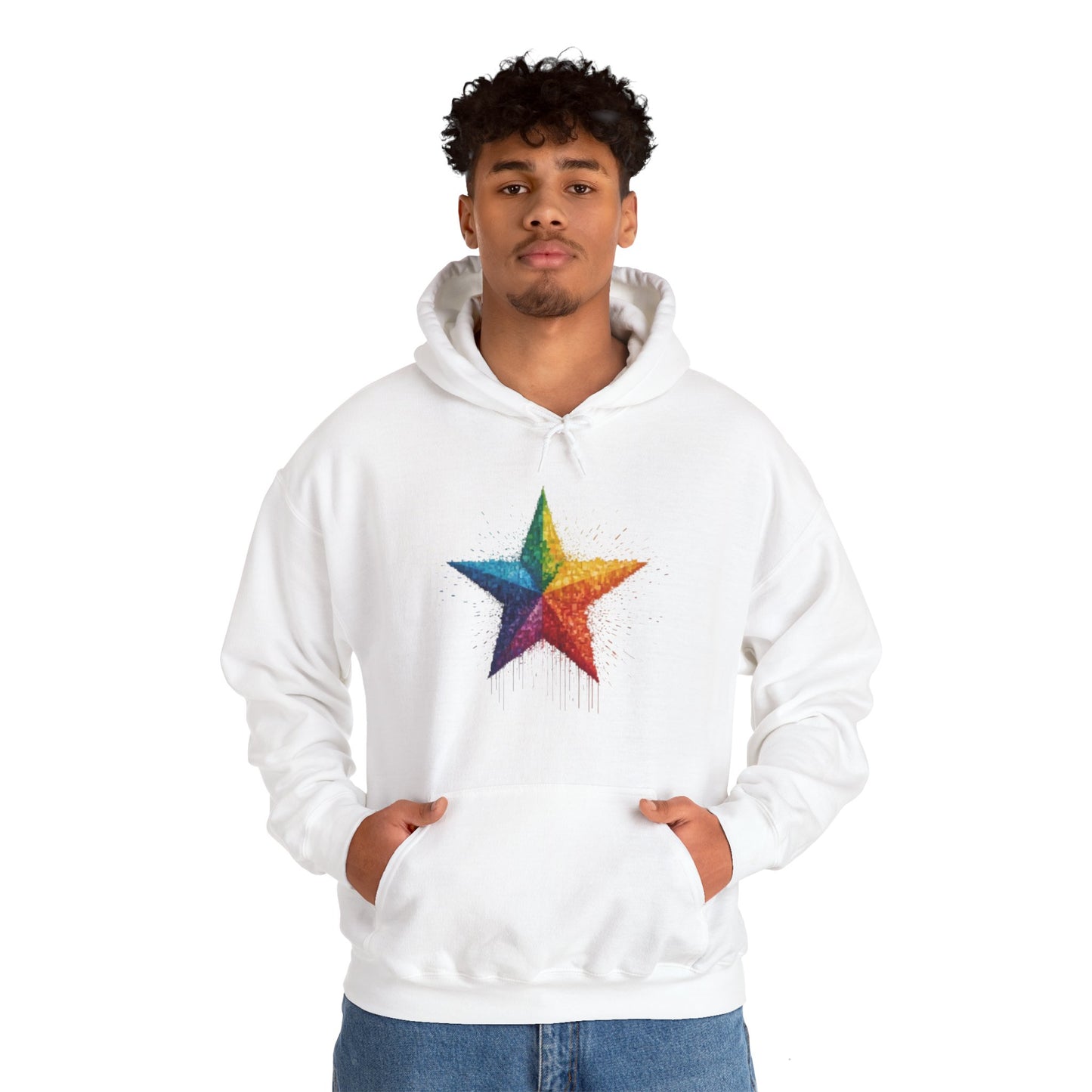 Multicoloured Pixelated Star - Unisex Hooded Sweatshirt