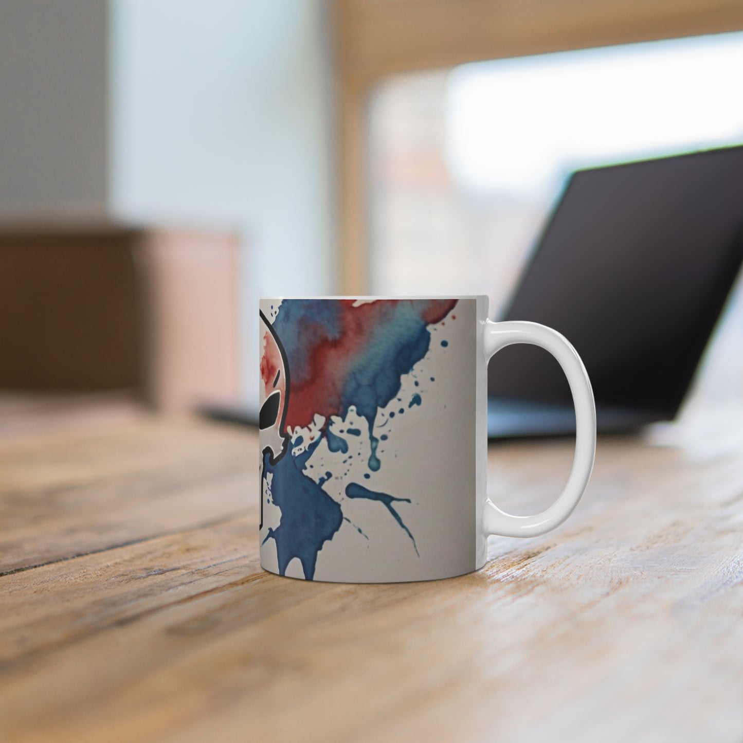 Watercolour Red and Blue Punisher Symbol Logo Mug - Ceramic Coffee Mug 11oz