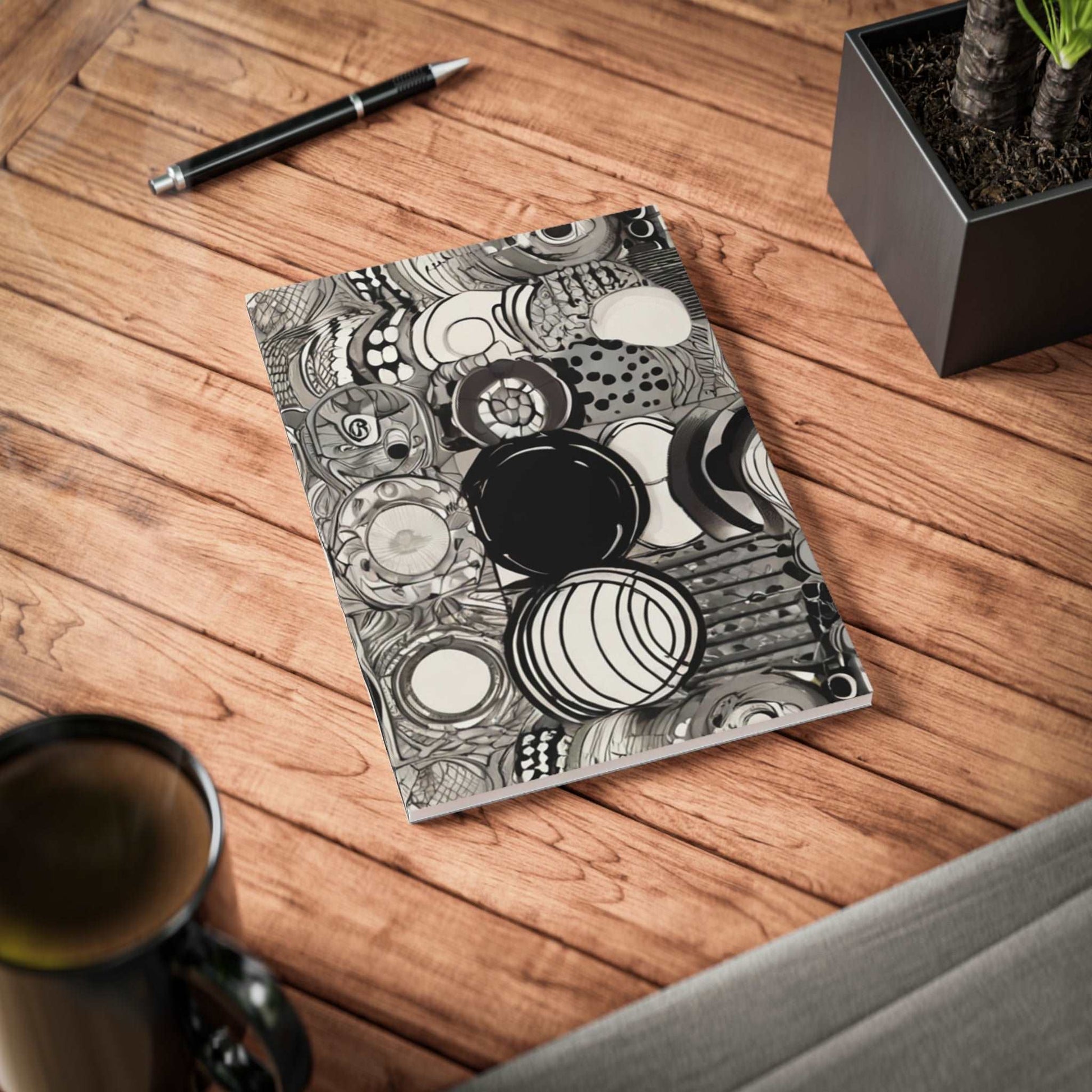 Black and White Circle Patterns - Softcover Notebook, A5