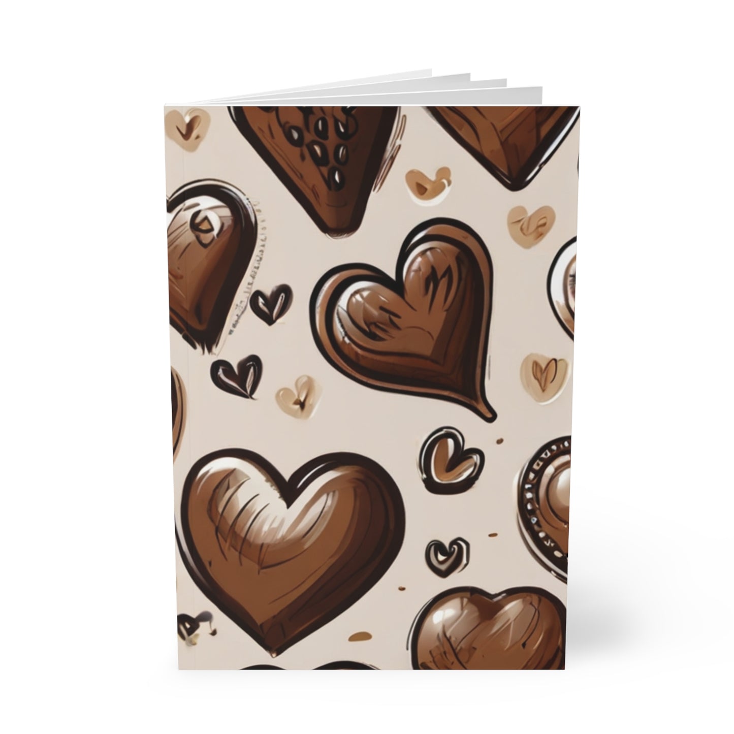 Brown Love Hearts - Softcover Notebook, A5