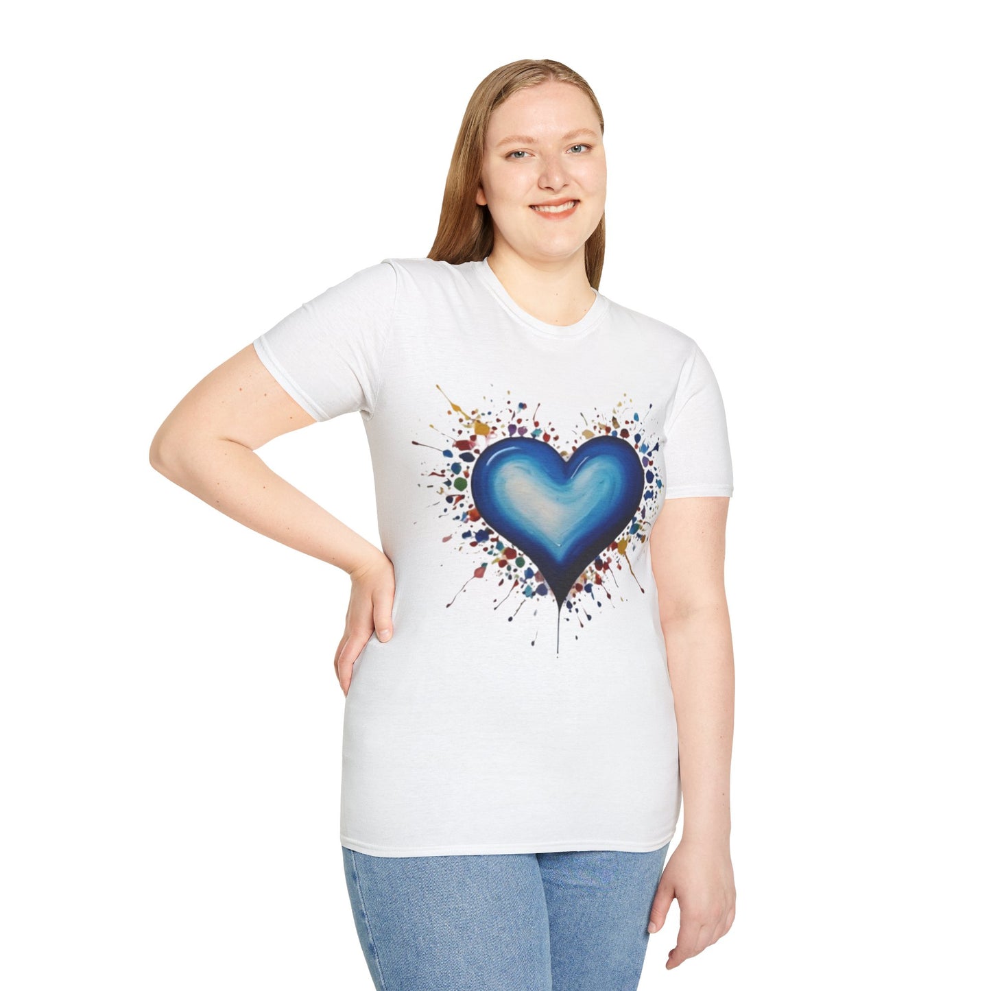 Messy Splatter Blue Love Heart - Unisex T-Shirt