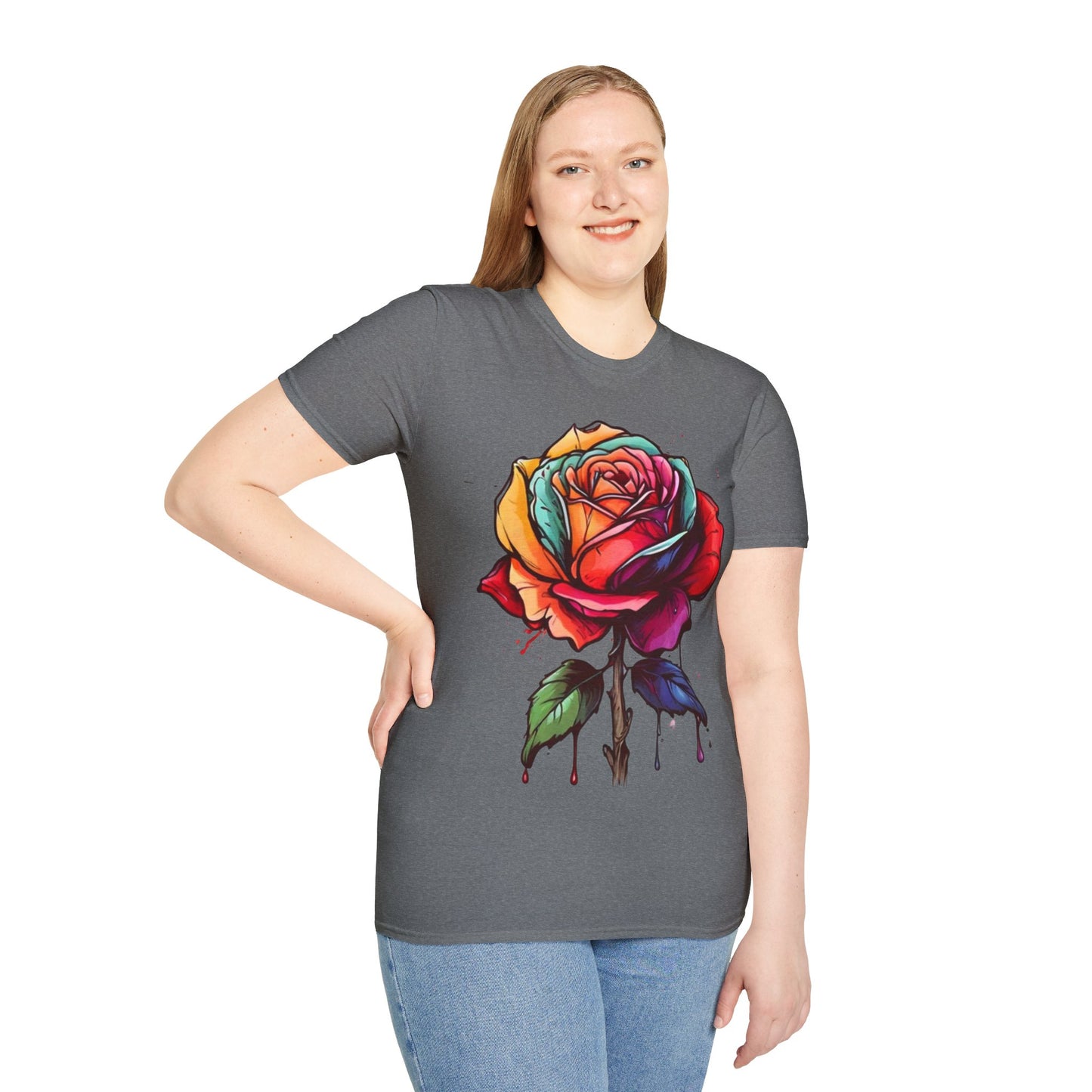 Large Colourful Dripping Rose - Unisex T-Shirt