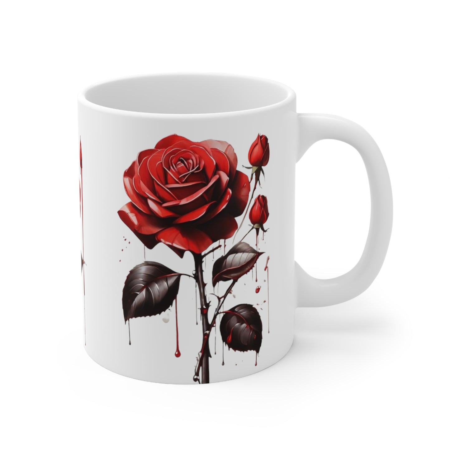 Painted Red Roses Mug - Ceramic Coffee Mug 11oz