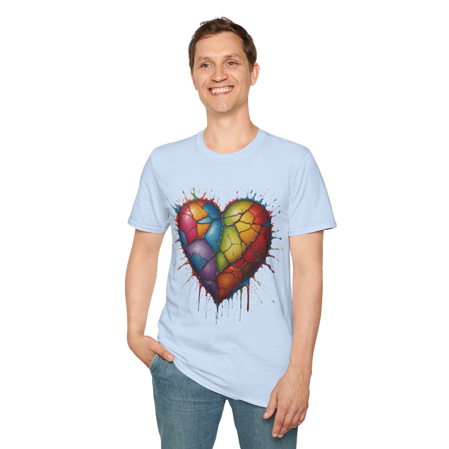 Colourful Messy Cracked Love Heart - Unisex T-Shirt