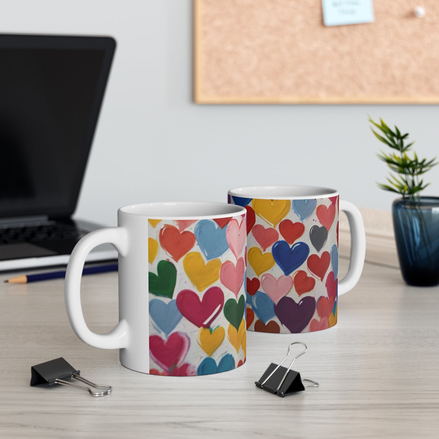 Colourful Paint Style Love Hearts Mug - Ceramic Coffee Mug 11oz