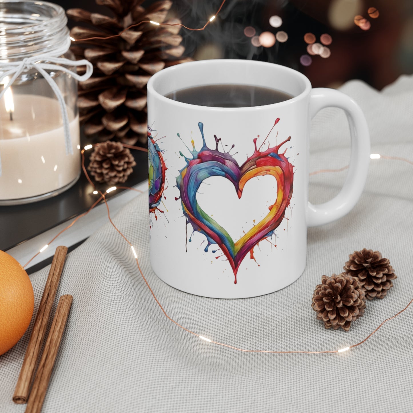 Colourful Love Hearts Mug - Ceramic Coffee Mug 11oz