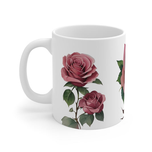 Watercolour Pink Flowers Mug - Ceramic Coffee Mug 11oz