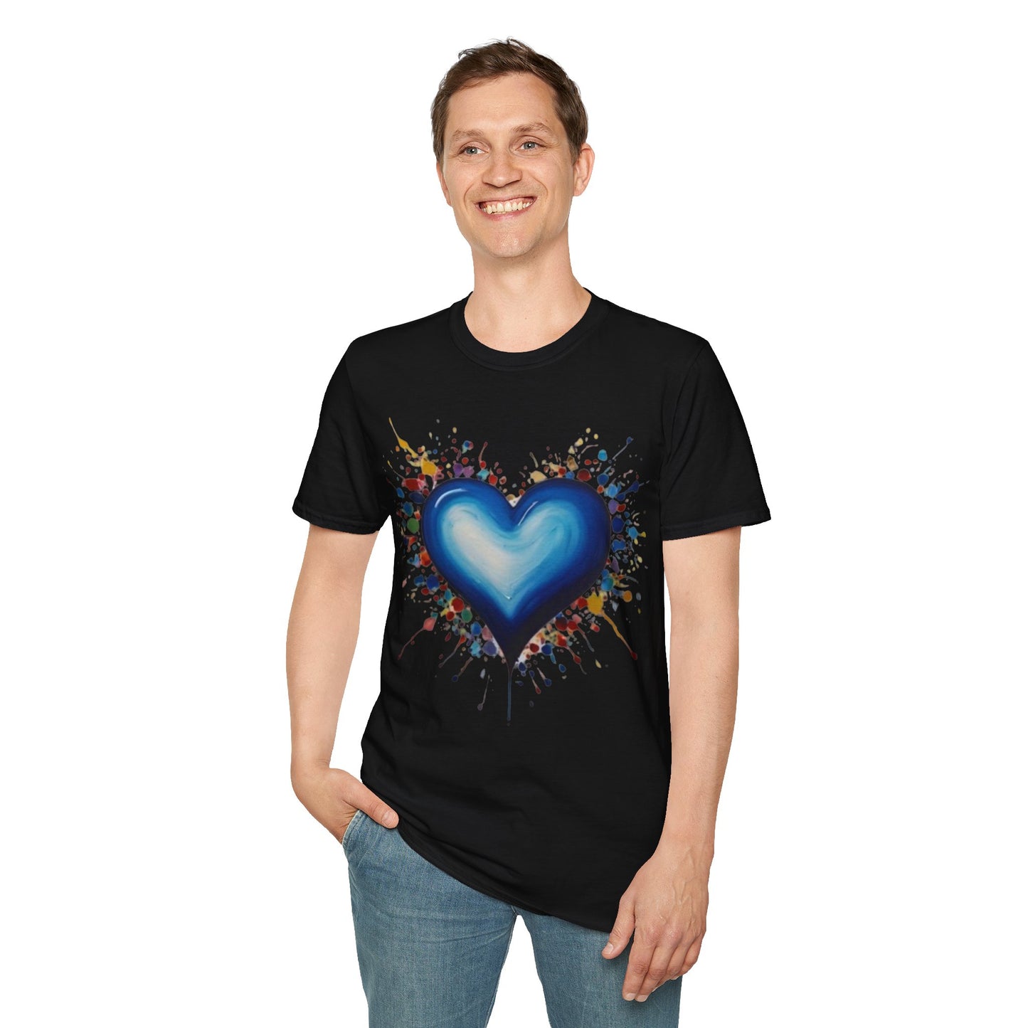 Messy Splatter Blue Love Heart - Unisex T-Shirt