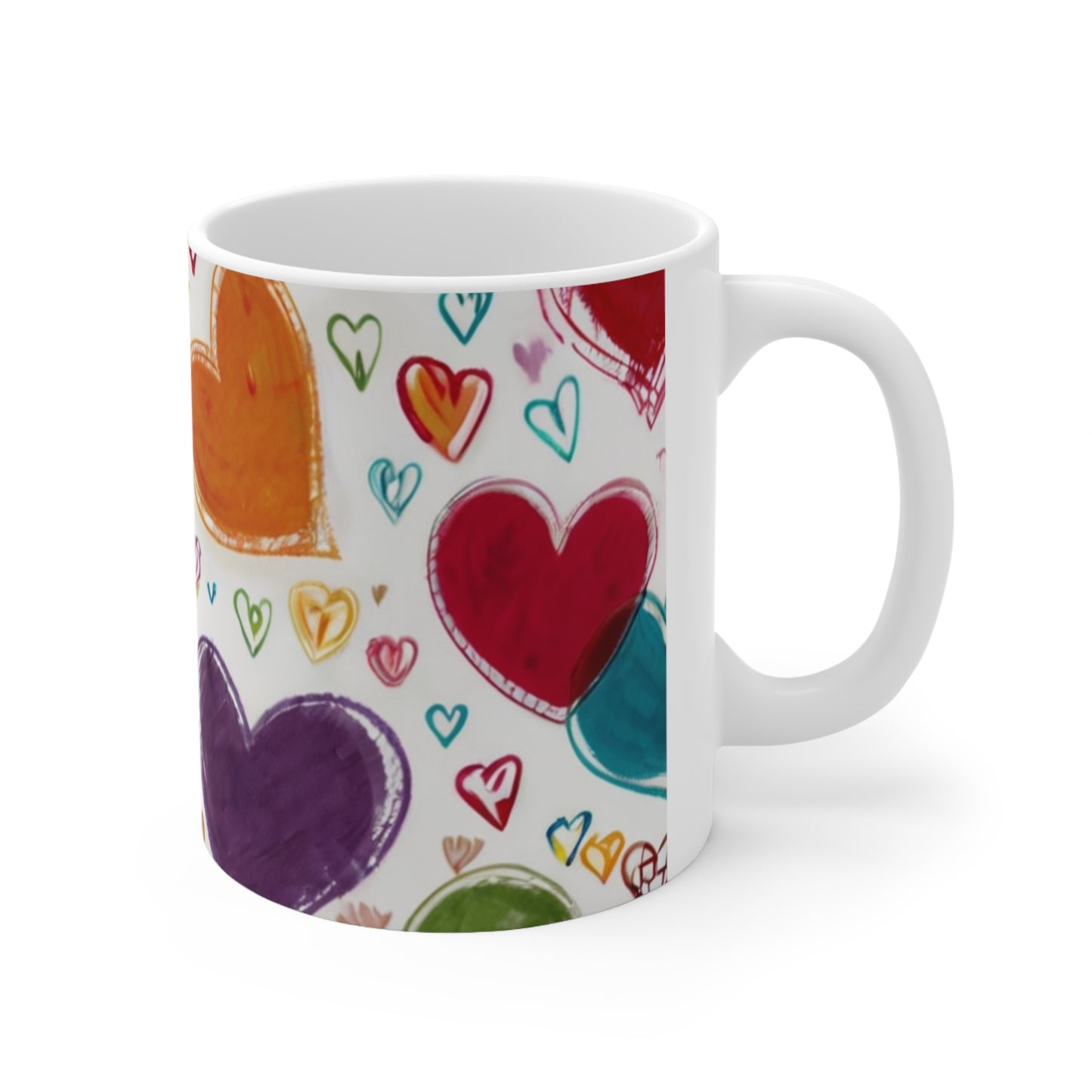 Sketched Colourful Large Love Hearts Mug - Ceramic Coffee Mug 11oz