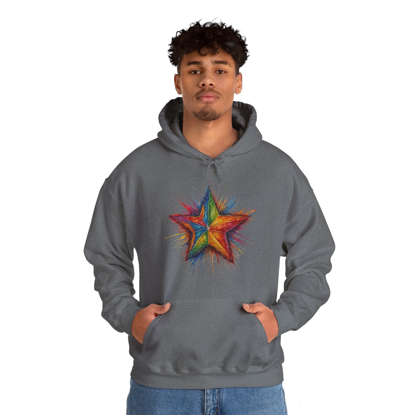 Burning Multicoloured Star - Unisex Hooded Sweatshirt