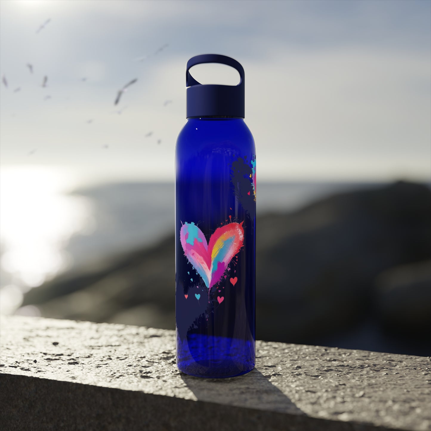 Colourful Love Hearts - Sky Water Bottle