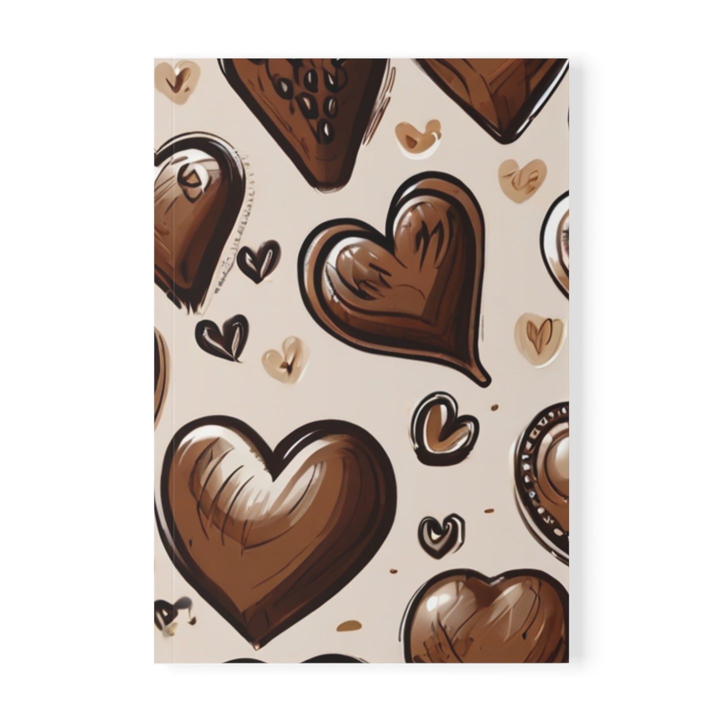 Brown Love Hearts - Softcover Notebook, A5