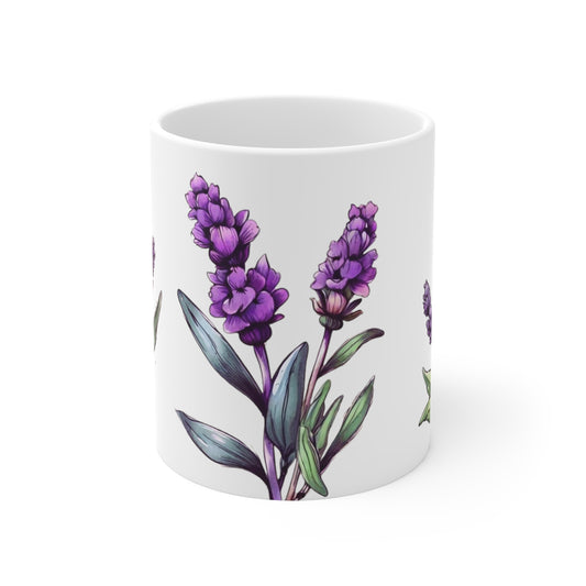 Purple Lavender Flower Mug - Ceramic Coffee Mug 11oz