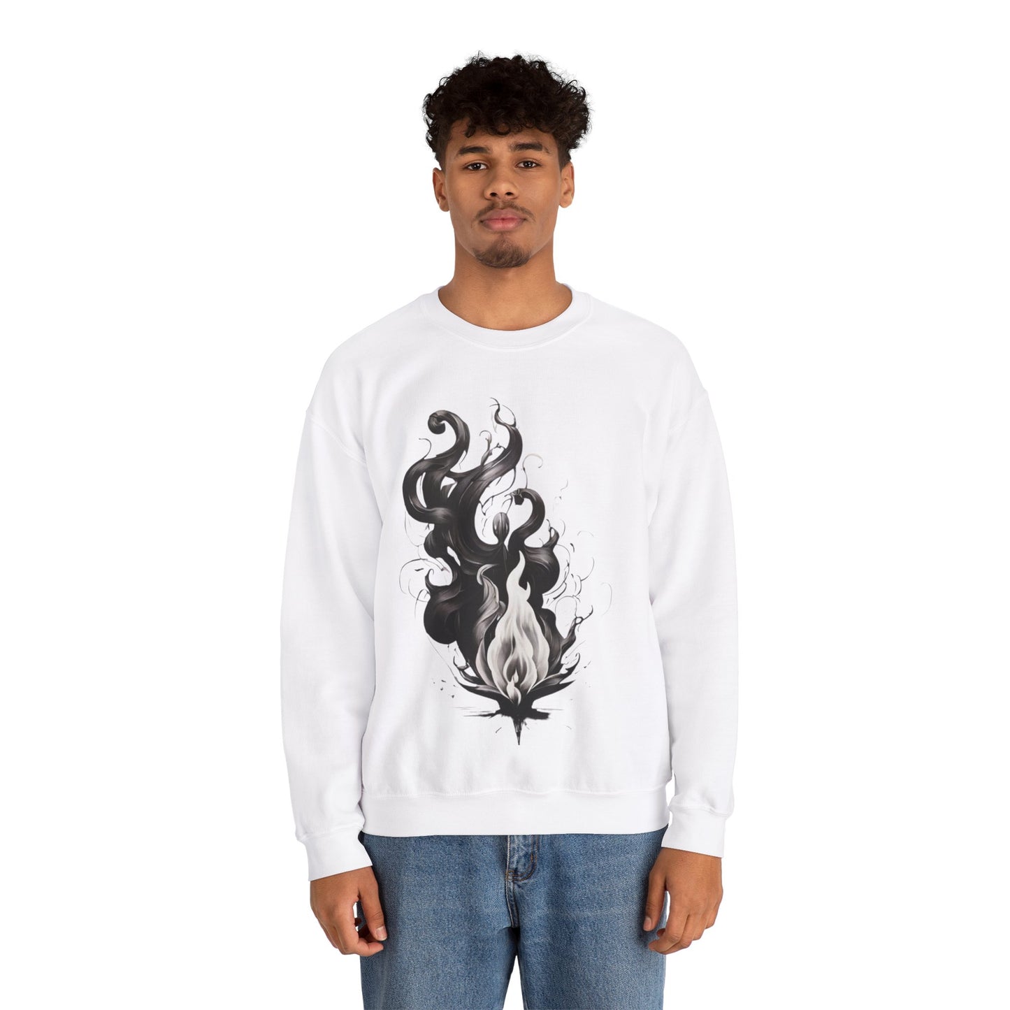 Black and White Flame - Unisex Crewneck Sweatshirt