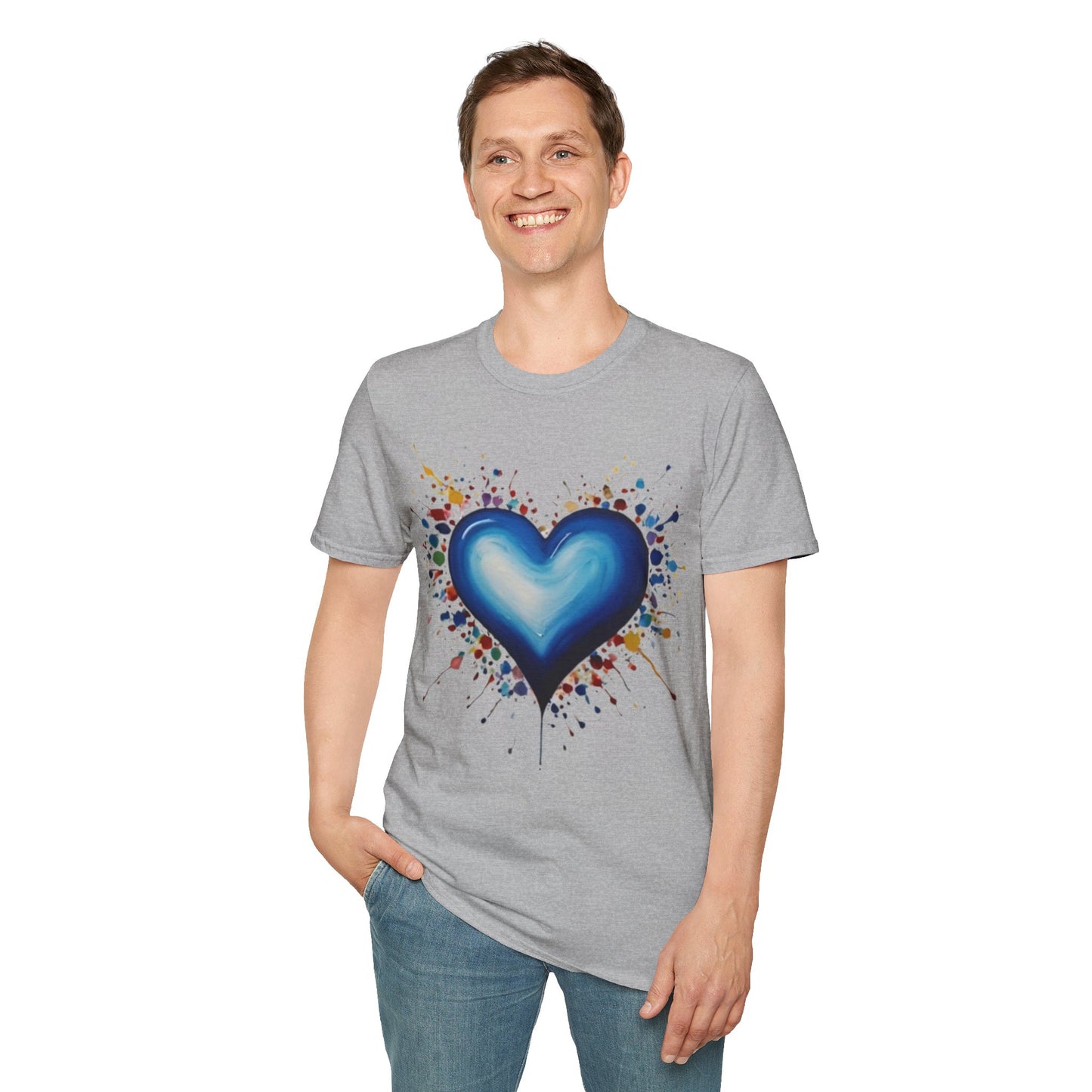 Messy Splatter Blue Love Heart - Unisex T-Shirt