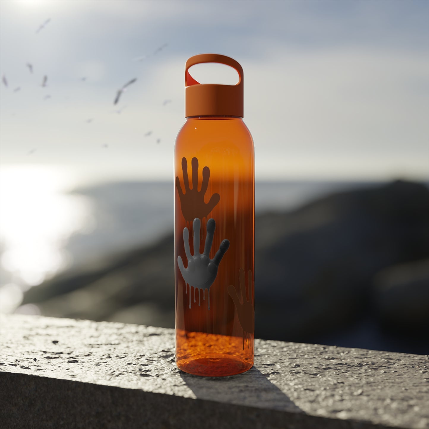 Black Hand Print Art - Sky Water Bottle