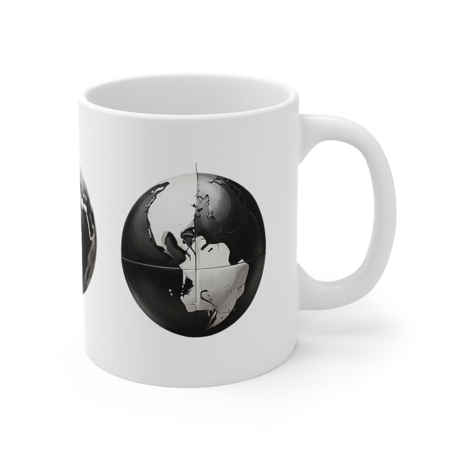 Black and White World Globe Mug - Ceramic Coffee Mug 11oz