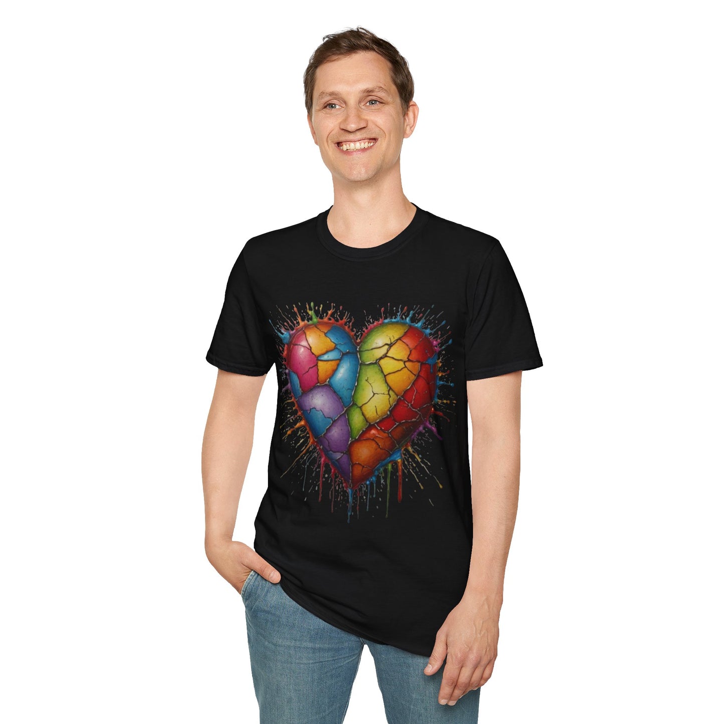 Colourful Messy Cracked Love Heart - Unisex T-Shirt