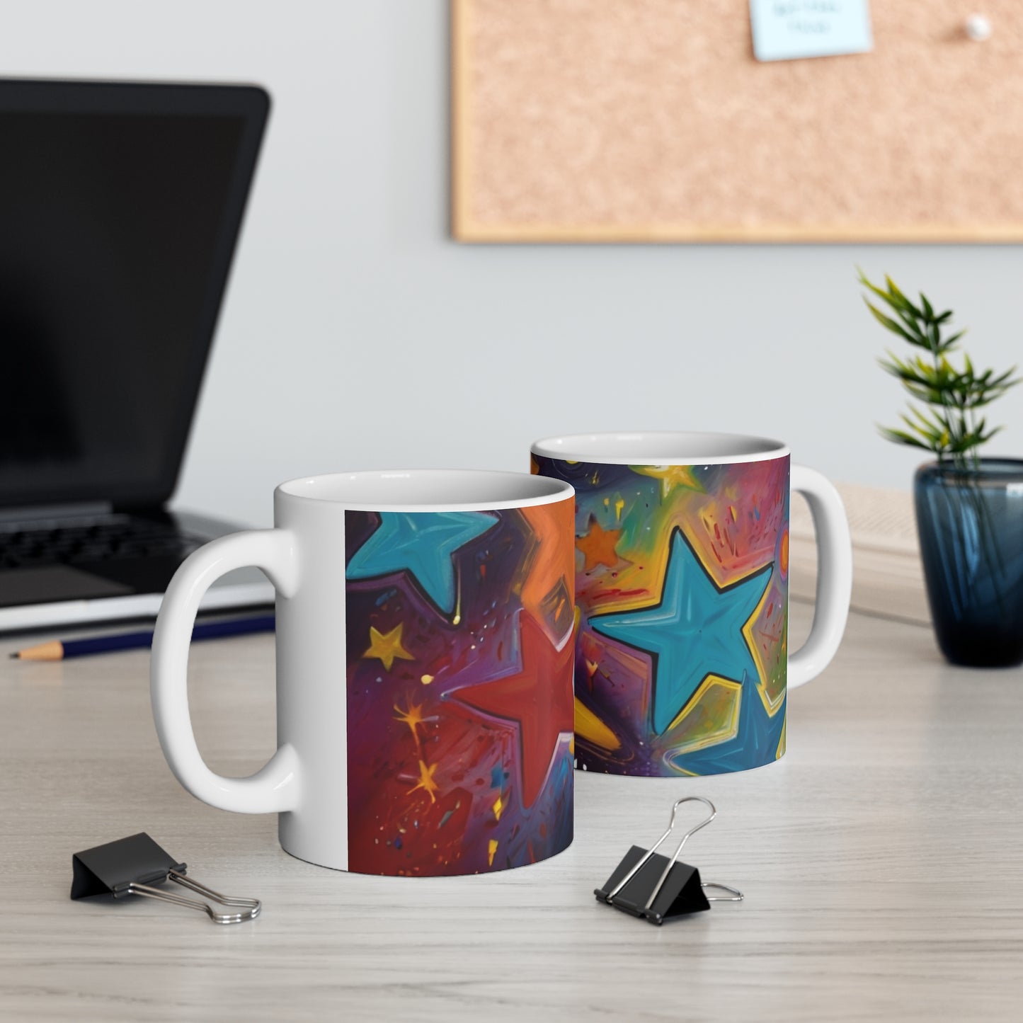 Colourful Painted Stars Mug - Ceramic Coffee Mug 11oz