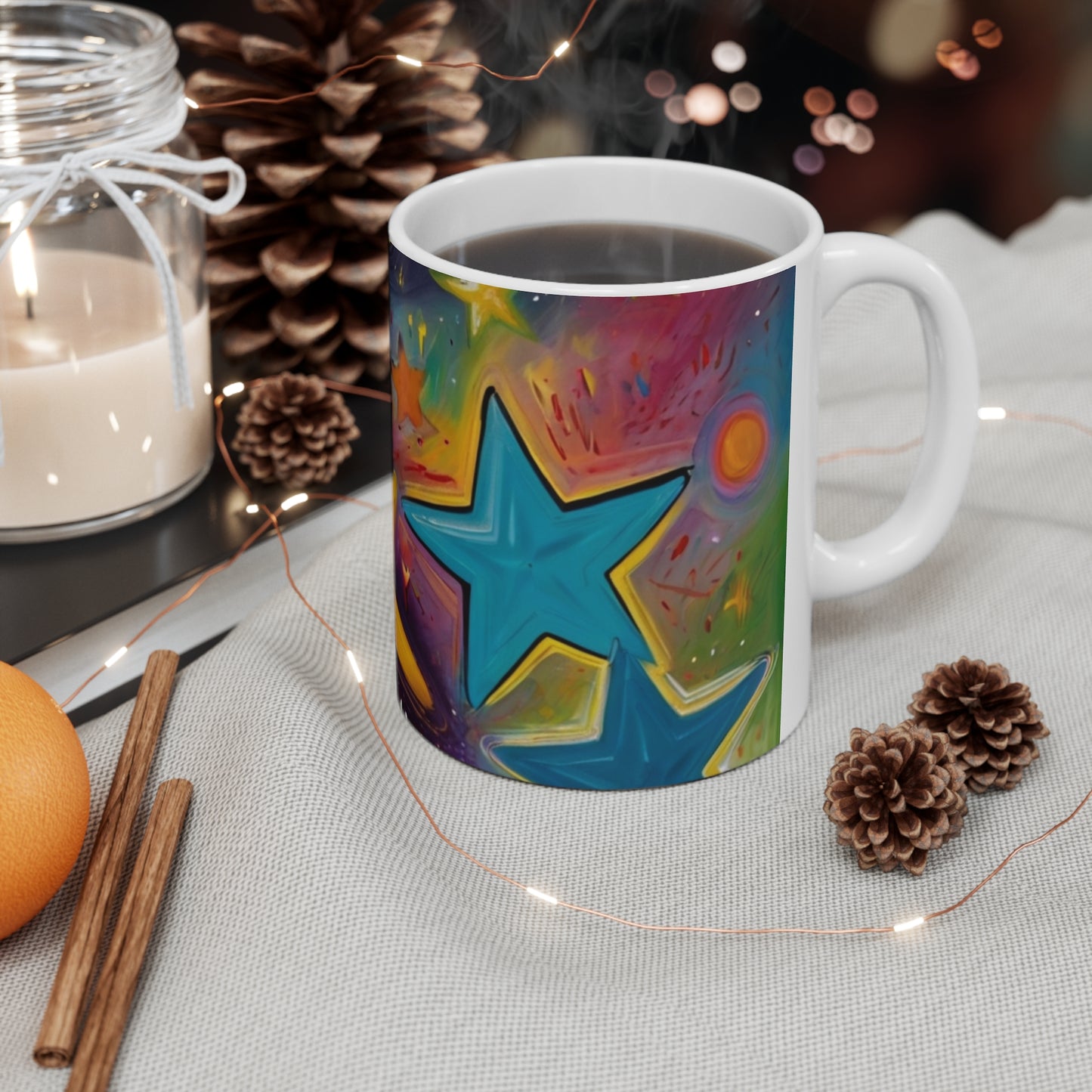 Colourful Painted Stars Mug - Ceramic Coffee Mug 11oz