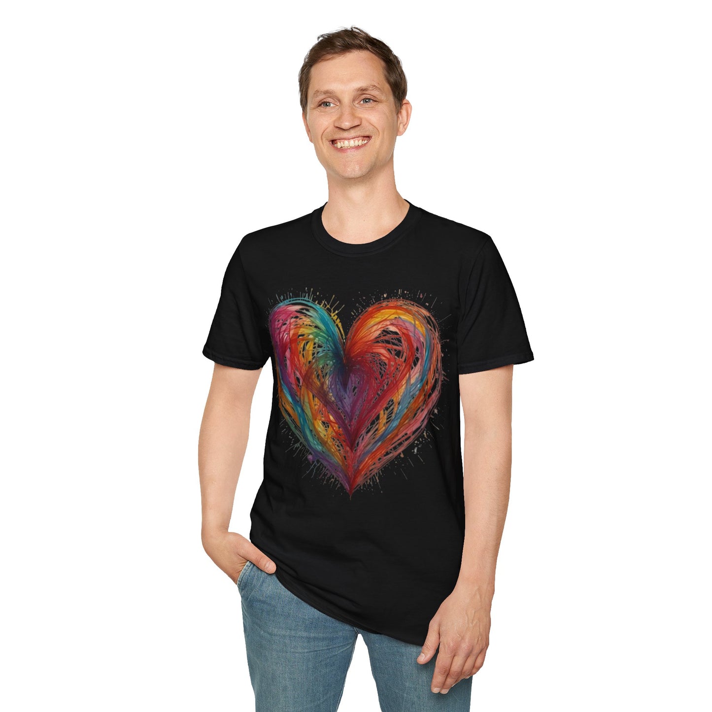 Colourful Messy Lines Transparent Love Heart - Unisex T-Shirt