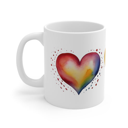 Watercolour Style Love Hearts Mug - Ceramic Coffee Mug 11oz