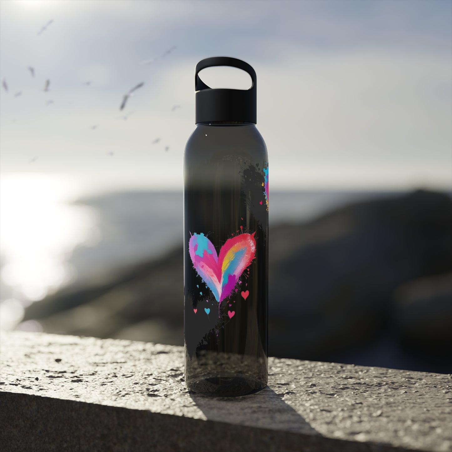 Colourful Love Hearts - Sky Water Bottle