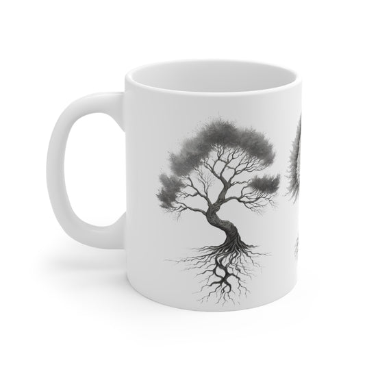 Black and White Crooked Trees Mug - Ceramic Coffee Mug 11oz