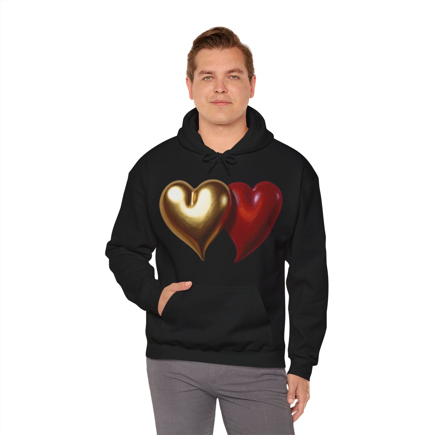 Gold And Red Love Heart - Unisex Hooded Sweatshirt
