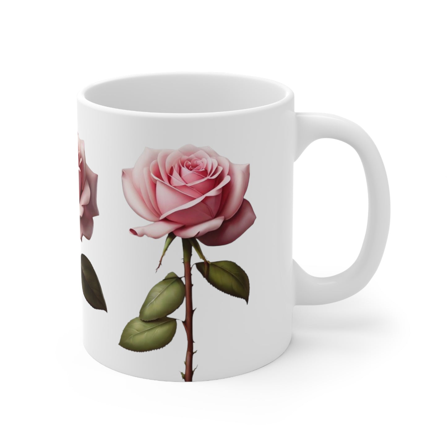 Pink Rose Mug - Ceramic Coffee Mug 11oz