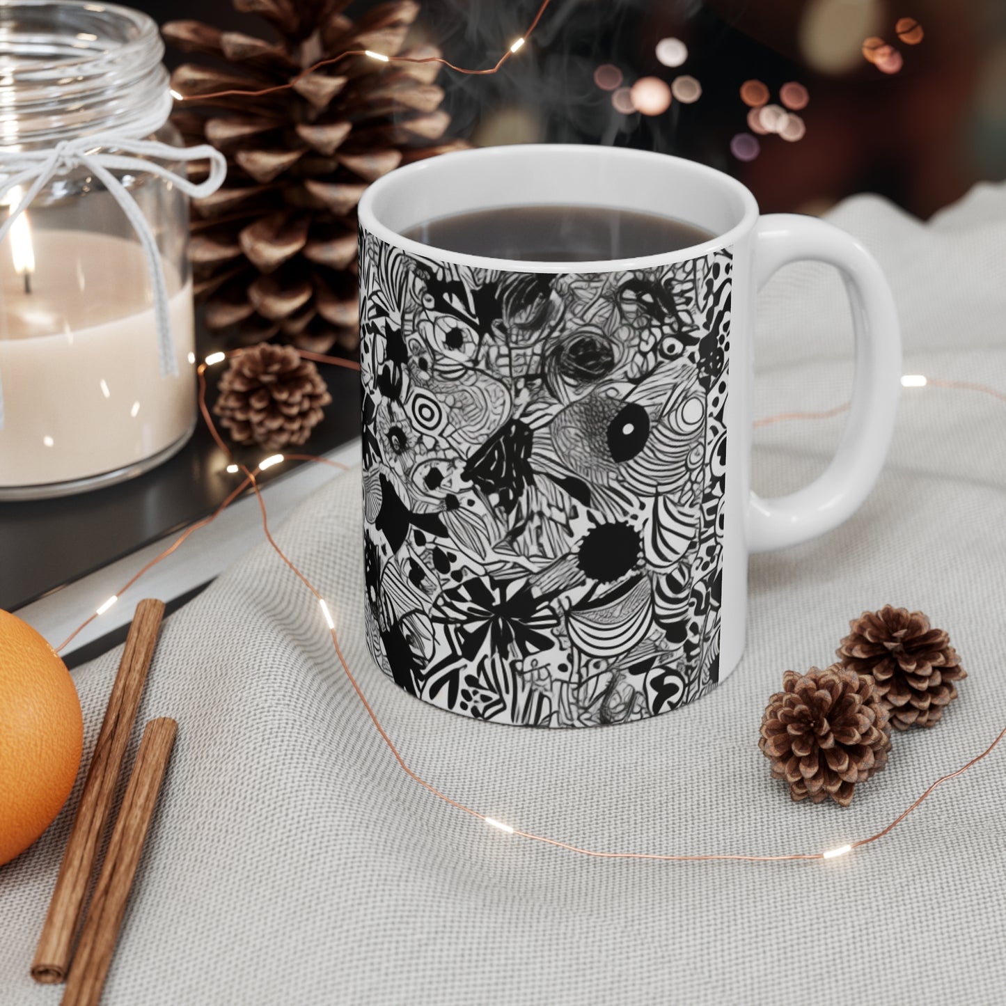 Messy Black and White Patterns - Ceramic Coffee Mug 11oz