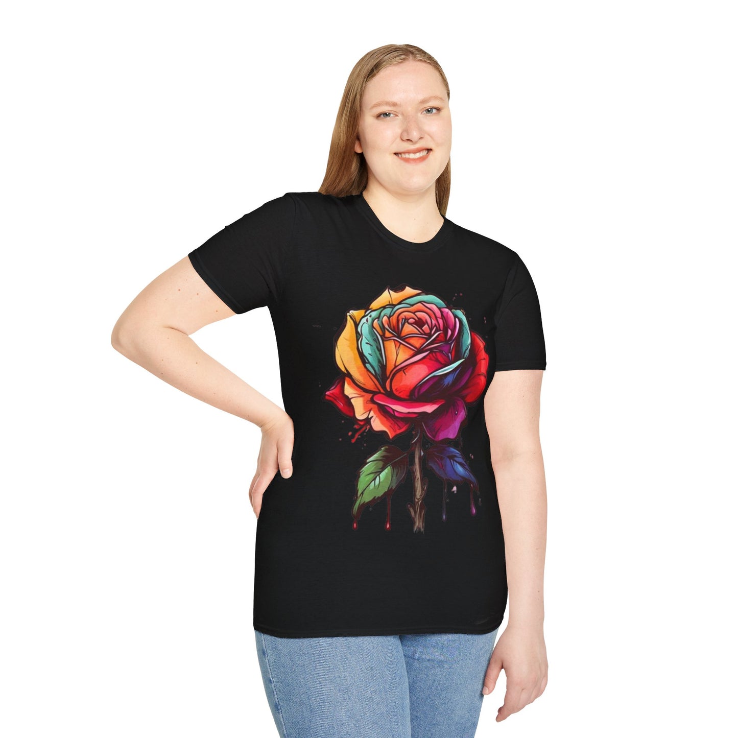 Large Colourful Dripping Rose - Unisex T-Shirt