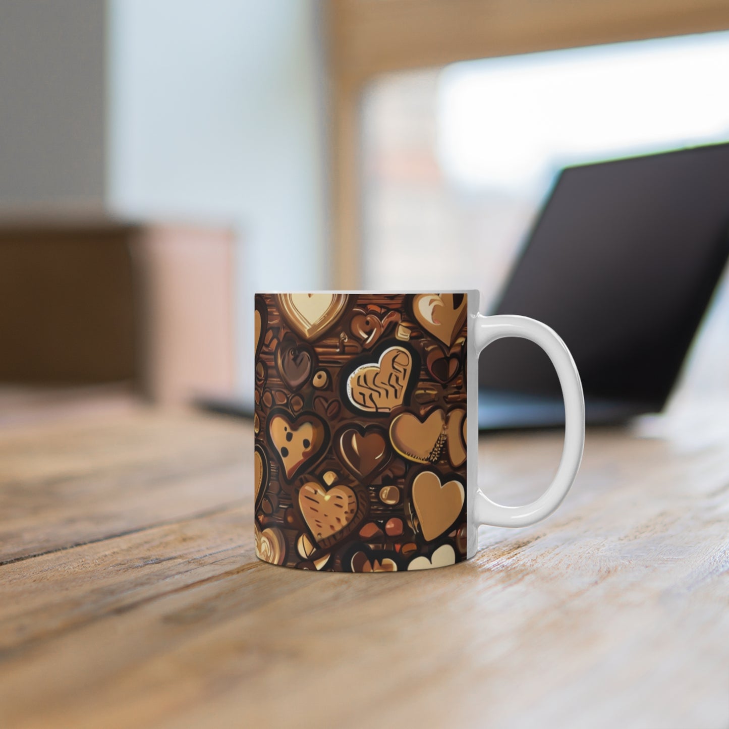 Coffee Love Hearts Mug - Ceramic Coffee Mug 11oz