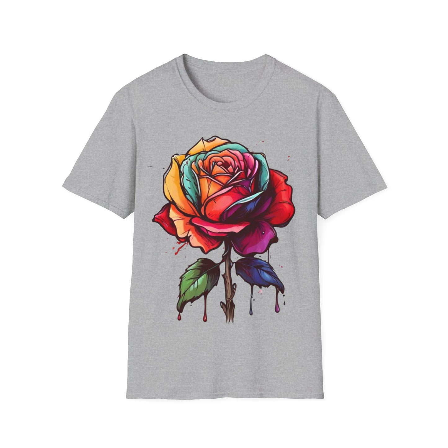 Large Colourful Dripping Rose - Unisex T-Shirt