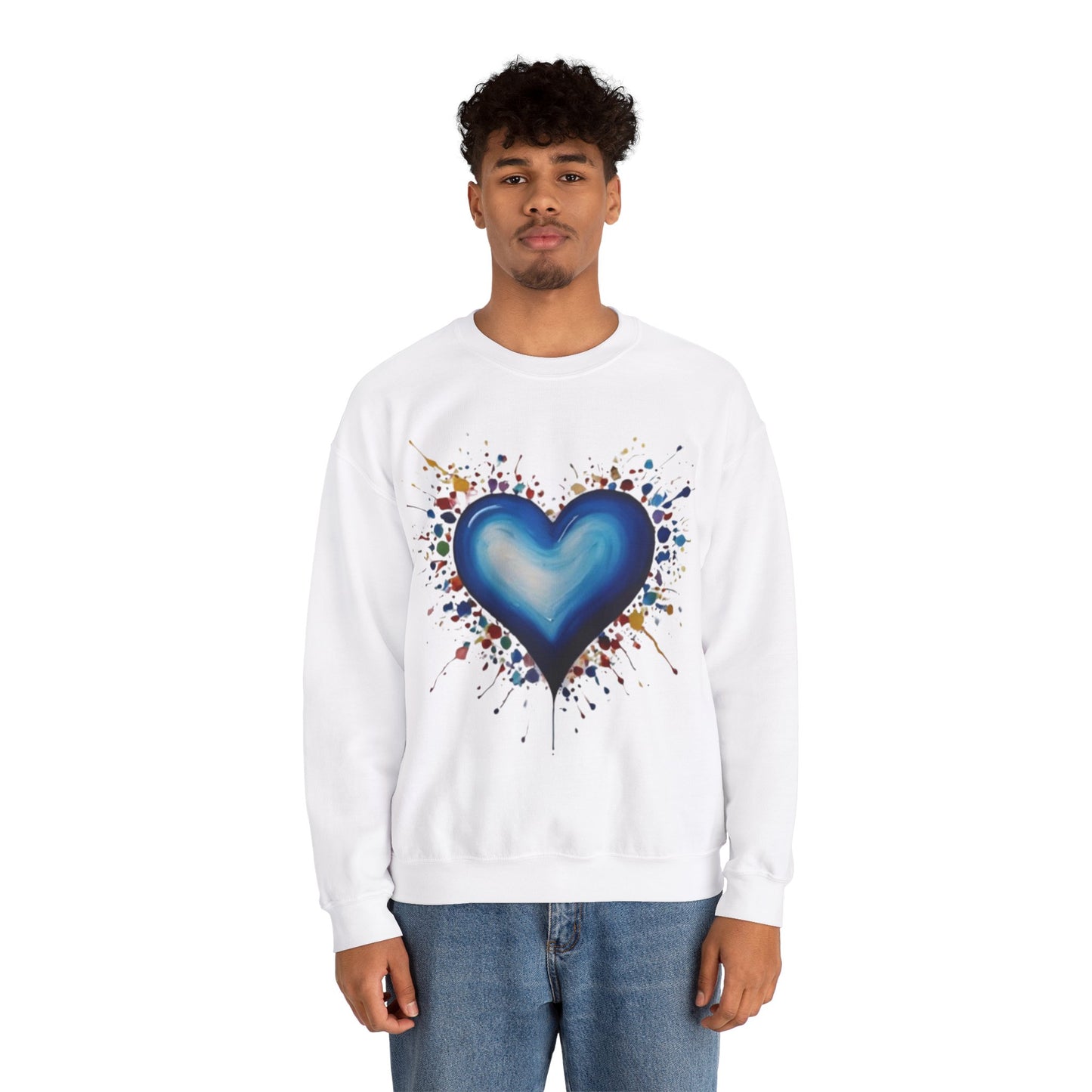 Messy Splatter Blue Love Heart - Unisex Crewneck Sweatshirt