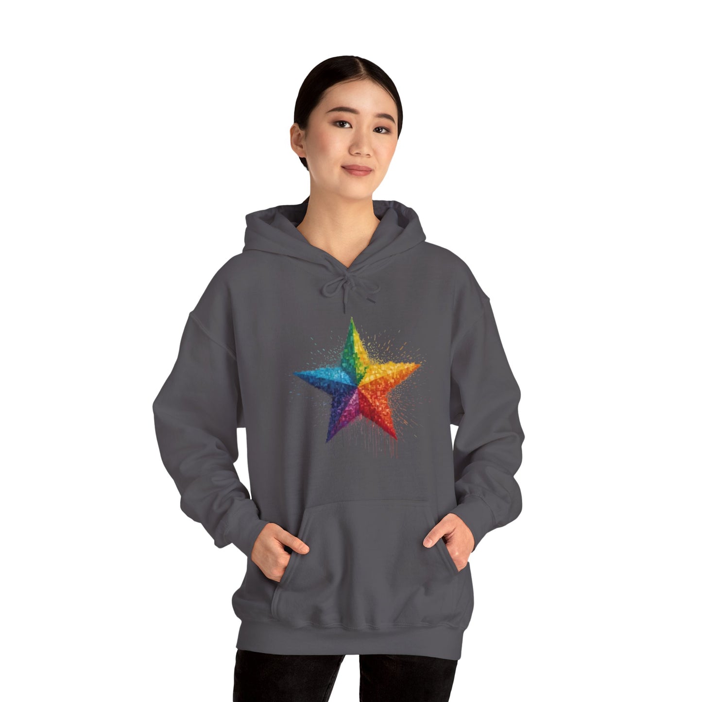 Multicoloured Pixelated Star - Unisex Hooded Sweatshirt