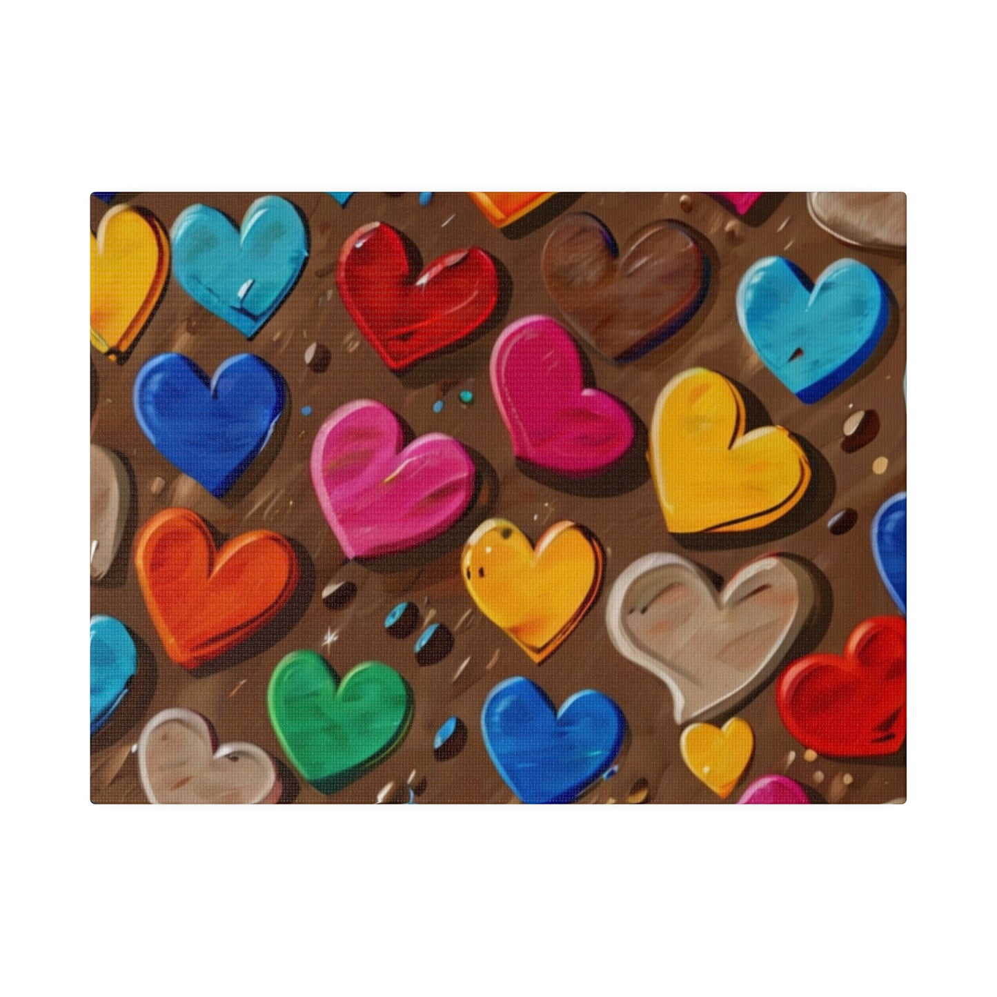Colourful Love Hearts Swimming In Coffee - Matte Canvas, Stretched, 0.75"