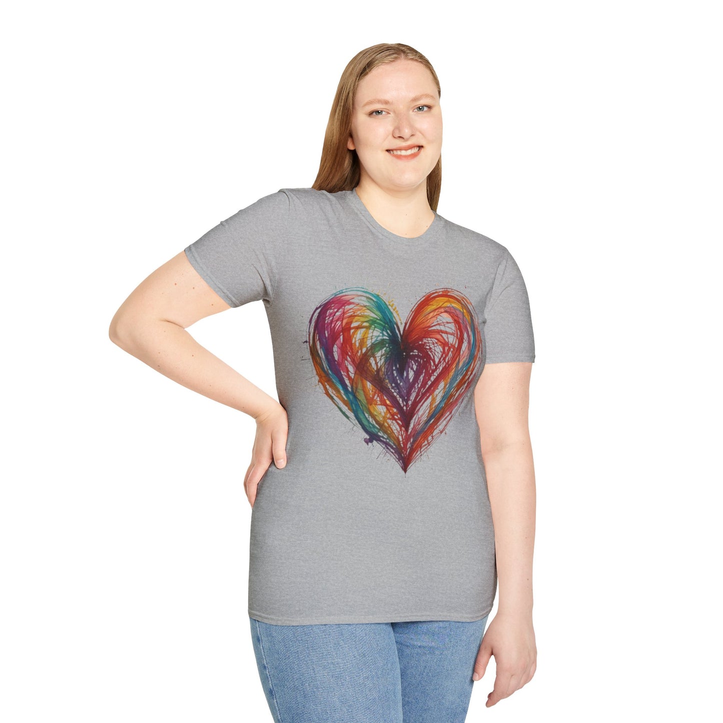 Colourful Messy Lines Transparent Love Heart - Unisex T-Shirt