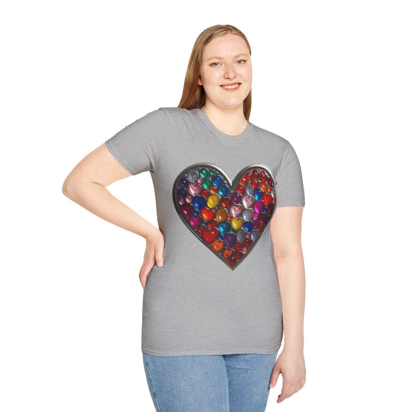 Multicoloured Silver Love Heart - Unisex T-Shirt