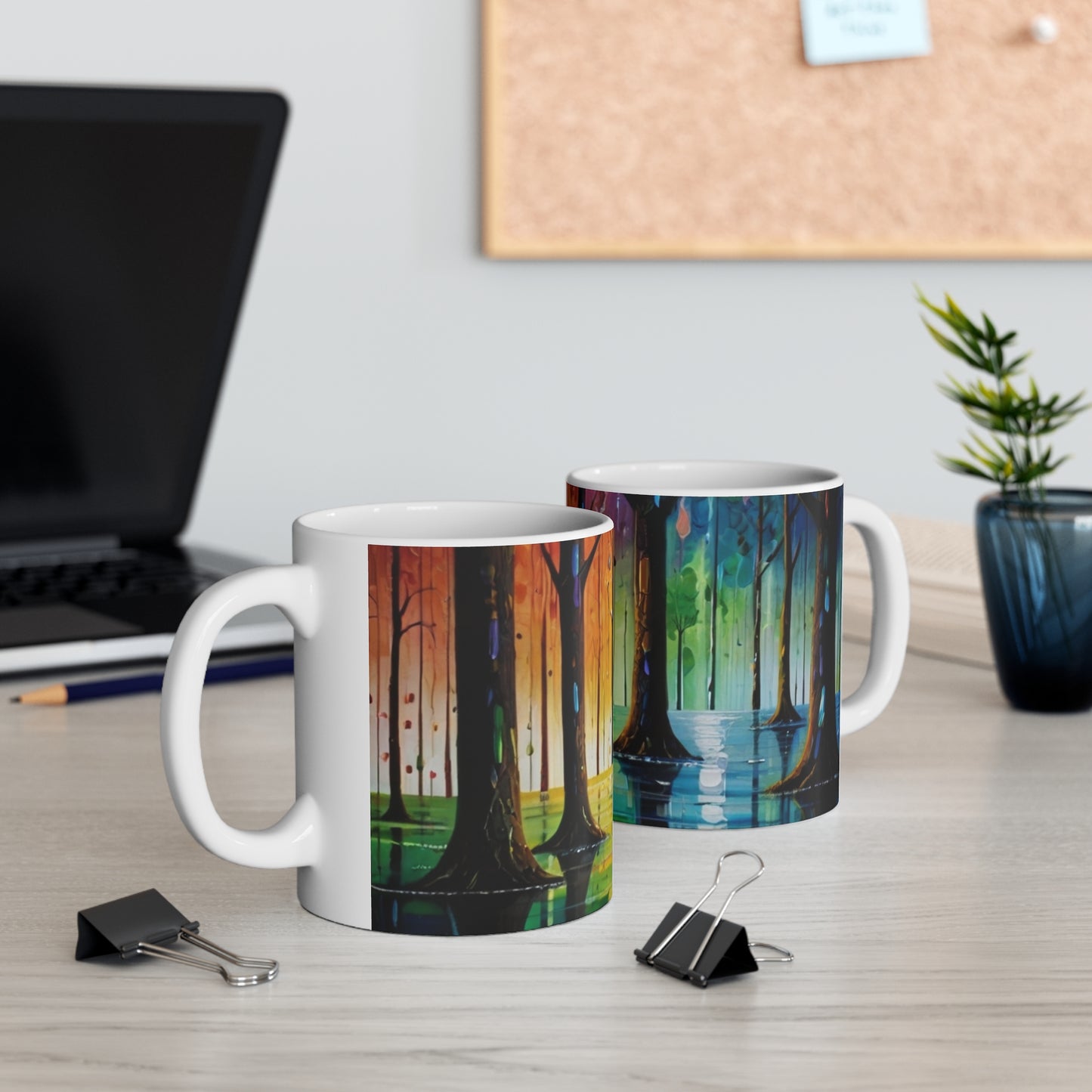 Colourful Downpour In Forest Mug - Ceramic Coffee Mug 11oz