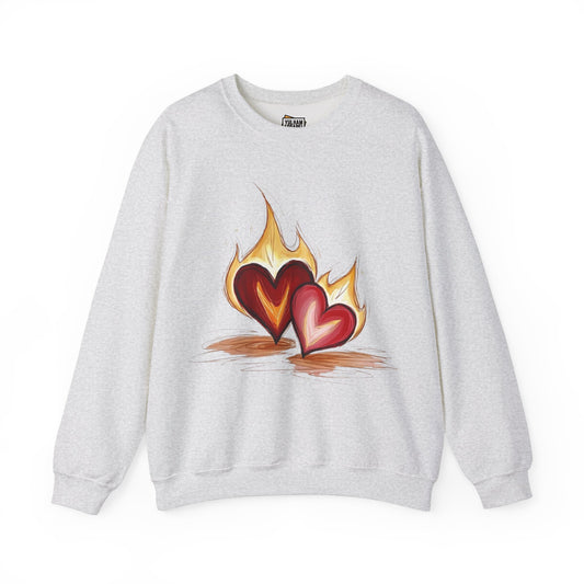 Burning Twin Love Hearts - Unisex Crewneck Sweatshirt